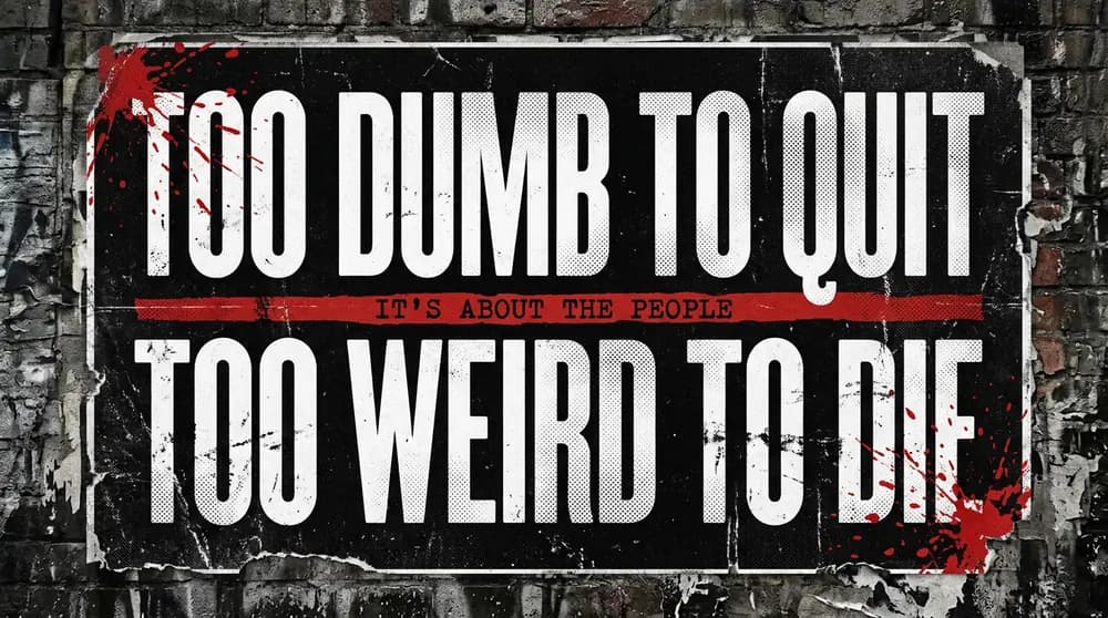 Too dumb to quit too weird to die poster design